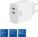 ACT Ac2165 2X USB-C Hálózati Töltő - 65W, Fehér (AC2165)