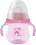 PUR BABY Biberon cu manere tip delfin, roz, 230ml, PUR