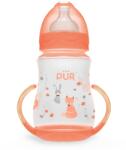 PUR BABY Biberon cu gura larga, desen si manere, piersica, +6luni, 250ml, PUR