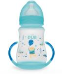 PUR BABY Biberon cu gura larga, desen si manere, verde, +6luni, 250ml, PUR