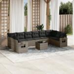 vidaXL 11 részes szürke polyrattan kerti ülőgarnitúra párnákkal (3253017)
