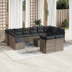 vidaXL Set mobilier de grădină cu perne, 13 piese, gri, poliratan (3250279)