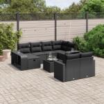 vidaXL 11 részes fekete polyrattan kerti ülőgarnitúra párnákkal (3266245)