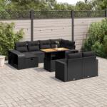 vidaXL 11 részes fekete polyrattan kerti ülőgarnitúra párnákkal (3276511)
