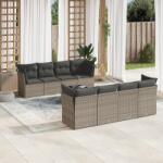 vidaXL Set canapele de grădină, 9 piese, cu perne, gri, poliratan (3217310)