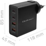 Qoltec 52383 Power Pro 2X USB Type-C / 2X USB Type-A Gan Hálózati Töltő - 130W, Fekete