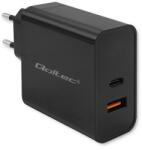Qoltec 52380 Super Quick 1X USB Type-C / 1X USB Type-A Hálózati Töltő - 65W, Fekete