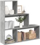 vidaXL 3 szintes betonszürke fa elválasztó könyvespolc 123x29x123 cm (857988)