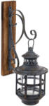 ART-POL Falikaros lampion mécsestartó fekete fém üvegbúrás lámpás falra szerelhető fa konzolon 42x16x27cm (165171)