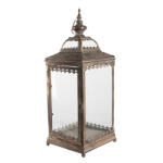 Clayre & Eef Csipkés, bronzos fémkeretes üveglantern, 28x27x60cm, rombusz formájú (5Y1106)