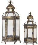 Art-Pol Patinás antikolt jellegű 2db-os fém kerti üvegezett lantern lámpás szett 69x30x30 / 50x20x20cm (118135)