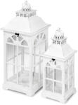 ART-POL Vintage fehérre koptatott fa mécsestartó üvegezett lámpás lantern 2db-os szett 72x28x28 / 55x20x20cm (74249)
