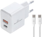 Powertech Încărcător GaN cu Port USB-A și Port USB-C și Cablu USB-C 30W Livrarea energiei / Quick Charge 3.0 Albς (PT-1249) (PT-1249)