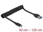 Delock USB-A Apa - USB-C Apa Spirálkábel 1. - 2 m, Fekete