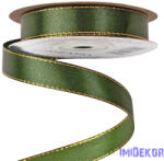  Szatén szalag arany szegéllyel 16mm x 20m - Sötétzöld