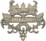ART-POL Öntöttvas patinás arany-kék kacskaringós borostyán leveles felületre szerelhető welcome tábla 17, 5x19x2cm (165876)