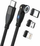 RealPower 439615 USB-C Apa - USB-C/Lightning/USB-B Apa 2.0 Adat és Töltő Kábel - 1 m, Fekete (439615)
