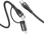 BOROFONE BX61 2az 1ben - 2x USB-C / Lightning Töltő - Fekete