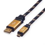 Roline Gold USB-A Apa - Mini USB-B Apa 2.0 Adat és Töltőkábel - 3 m, Fekete/Arany (11.02.8823-10)