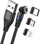 RealPower 439643 USB-A Apa - USB-C/Lightning/USB-B Apa 2.0 Adat és Töltő Kábel - 2 m, Fekete (439643)
