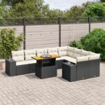 vidaXL 10 részes fekete polyrattan kerti ülőgarnitúra párnákkal (3272792)