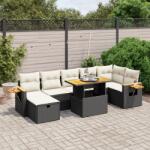 vidaXL 8 részes fekete polyrattan kerti ülőgarnitúra párnákkal (3276150)