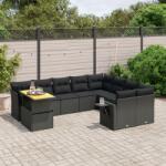 vidaXL 10 részes fekete polyrattan kerti ülőgarnitúra párnákkal (3271916)