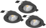 EGLO 900747 Saliceto beépíthető lámpa, süllyesztett spot, 3db/csomag, 8, 8cm, fekete, 1350 lm, 2700K melegfehér, beépített LED, 3x6W, IP20 (900747)