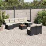 vidaXL 10 részes fekete polyrattan kerti ülőgarnitúra párnákkal (3256651)
