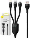 Baseus Flash Series 3 az 1-ben USB-kábel, USB-C + micro USB + Lightning, 100W, 1.2m (fekete) (CASS030001)