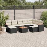 vidaXL 10 részes fekete polyrattan kerti ülőgarnitúra párnákkal (3258948)