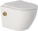 Foglia Vas wc suspendat cu functie bideu, semirotund, rimless, apa calda rece, capac soft close, baterie auriu mat Foglia Oslo (O-B2342-BD-gold)
