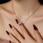 Modart Lantisor inima din argint pentru femei cu pandantiv inima stralucitoare, dama, argint 925 rodiat, bijuterii pentru femei, lantisoare din argint, cadou iubita, smarald heart, rubin, 3, 92 gr (1332)