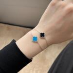 Modart Bratara flower din argint, dama, argint 925, pandantiv floare onix negru sau sidef turcoaz si cristale albe, model inspirat brand, 1, 85 gr (1465)