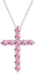Modart Lantisor cruce argint, dama, argint 925, pandant cruce cu pietre roz, CROSS, 40+6cm, argintiu, 2, 84 gr (1255)
