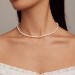 Modart Colier perle naturale de cultura, dama, argint 925 placat cu aur, forma neregulata 6mm, 37+5 cm, 26 gr (823)