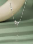 Modart Lantisor din argint fluture, lant lung, perla, cristale albe, dama, argint 925, 40+5 cm, argintiu, 2, 20 gr (1306)