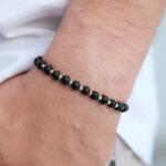 Modart Bratara 10 sfere aur 14k si onix negru natural, bile aur 14k striate, barbat/dama, bilute aur 2 mm, snur gros din matase, piatra naturala onix negru lucios (1485)