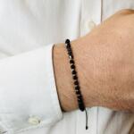 Modart Bratara cu 10 bile aur 14k striate/simple si cristale de sticla biconice fatetate, barbat/dama, bilute aur 14k, snur gros, impletit din matase (1345)