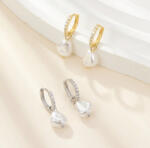 Modart Cercei din argint shiny hoops cu perla, baroc pearl, dama, argint 925/argint 925 placat cu aur, perla 6-8 mm si cristale, prindere tortite 10 mm, 1, 22 gr (1471)