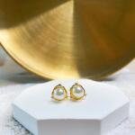 Modart Cercei argint pearl, dama, argint 925 placat cu aur, perla alba naturala de cultura si cristale albe, auriu, 1, 6 gr (1022)