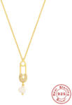 Modart Lantisor festival style din argint pentru femei cu pandantiv perla, dama, argint 925 placat cu aur, bijuterii, stralucitor, summer festival look, lungime reglabila, 2, 31 gr (1326)