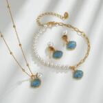 Modart Set cadou 3 bijuterii din argint placat cu aur, bratara cu perle si charm scoica, lantisor bilute si pandantive, cercei, dama, argint 925, pandantiv scoica si perle 3-4 mm, auriu, 8, 36 gr (1472)