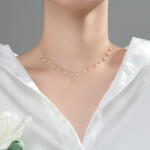 Modart Lantisor argint la baza gatului cu perle mici naturale, lantisor reglabil finut pentru femei, perle naturale mici 2-3 mm, argint 925 rodiat/argint 925 placat cu aur, freshwater pearls, maxim 41 cm, 2,