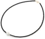 Modart Colier aur la baza gatului cu cristale negre 2x3 mm, perla naturala, bilute aur si inchidere aur 14k, coliere din aur cu perle si cristale, coliere aur si pietre naturale (1544)