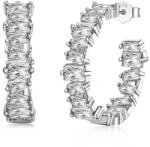 Modart Cercei rotunzi shiny din argint placat cu aur, dama, argint 925, tip hoops, cristale stralucitoare albe, 24 mm, 8, 37 gr (904)