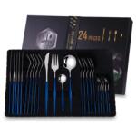 HARAHU Set tacâmuri 24 piese EL-26402 - Argintiu/Albastru KP26402 Tacam