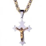 HARAHU Colier bărbătesc LO-32537 Cross - Auriu/Argintiu KP32537