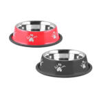 Agility Bol pentru hrana animale cu suport gumat, inox, Agility, diametru, PC1114A, 15, 5 cm, model labute, negru rosu , 180 ml