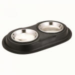 Agility Bol dublu pentru hrana animale cu suport gumat, inox, Agility, diametru bol 16 cm, negru, 750 ml